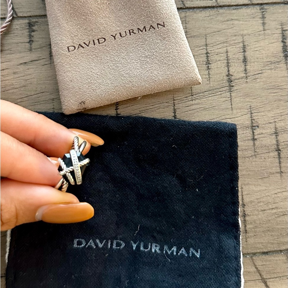 David Yurman cable wrap ring - sterling silver with black onyx and diamonds - Picture 4 of 5